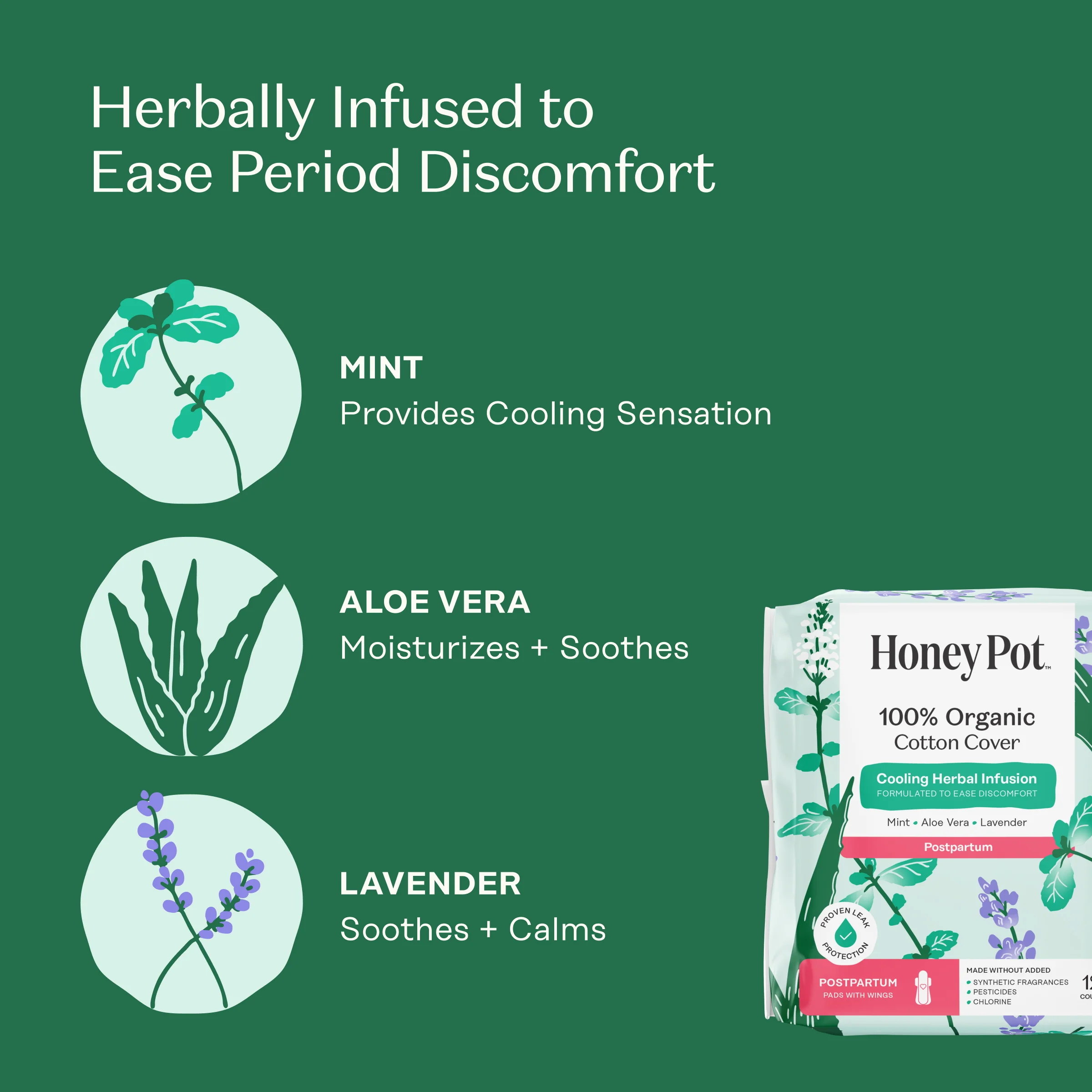 Postpartum Pads With Wings - 100% Organic Cotton Cover Cooling Herbal Infusion - Image 4
