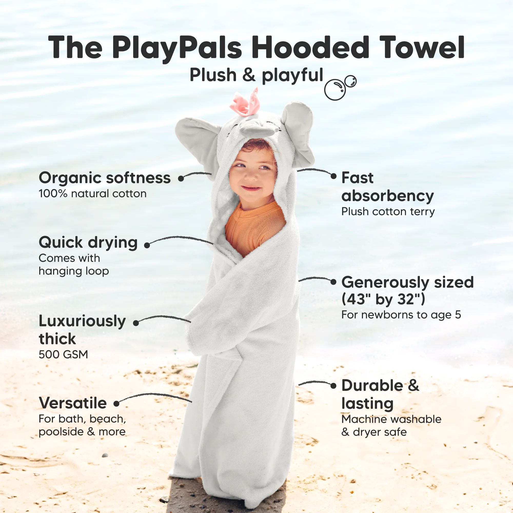 GOTS Certified, 100% Organic Cotton Hooded Towel - Image 3