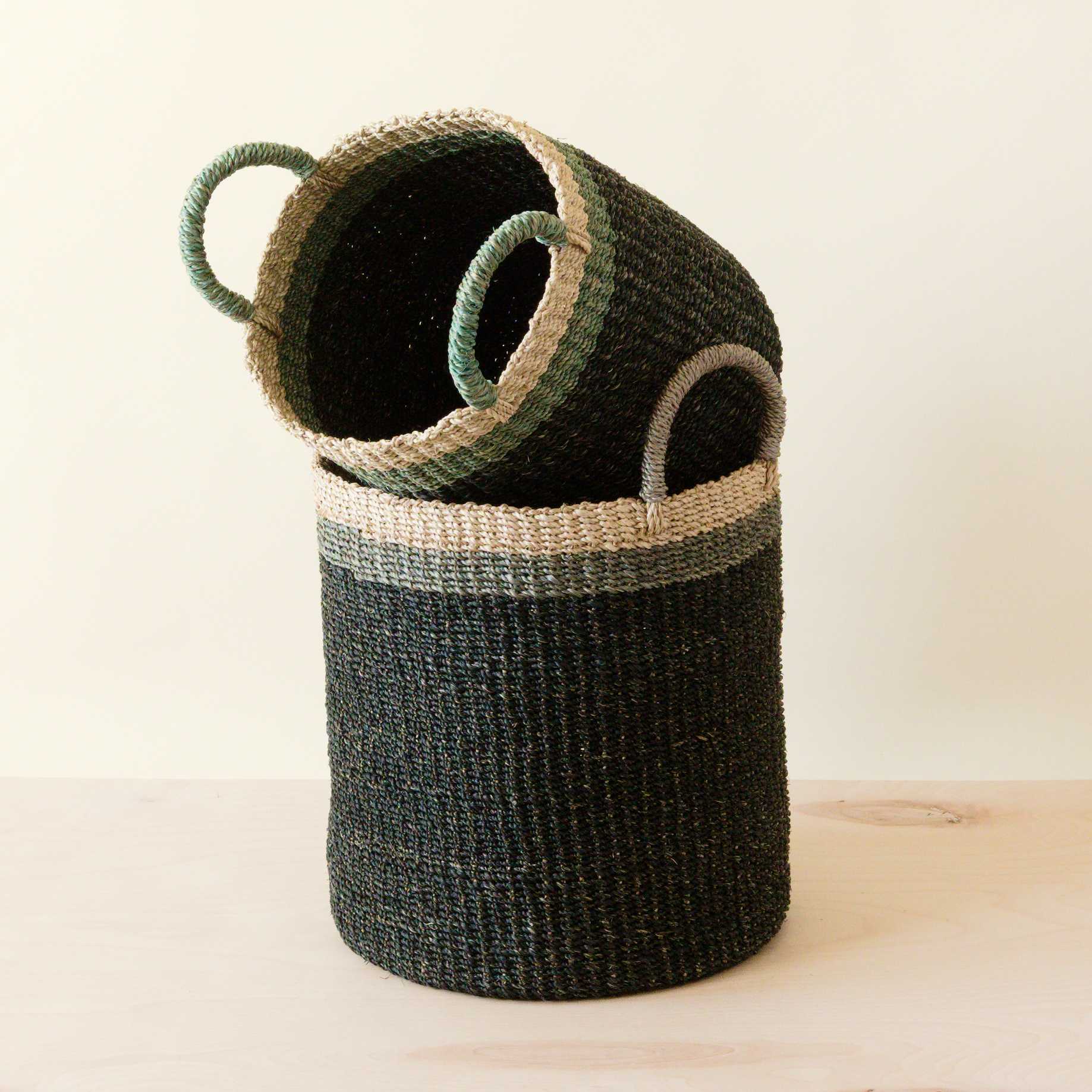 Abaca Cylinder Basket with Handles, Set of 2 - Image 3