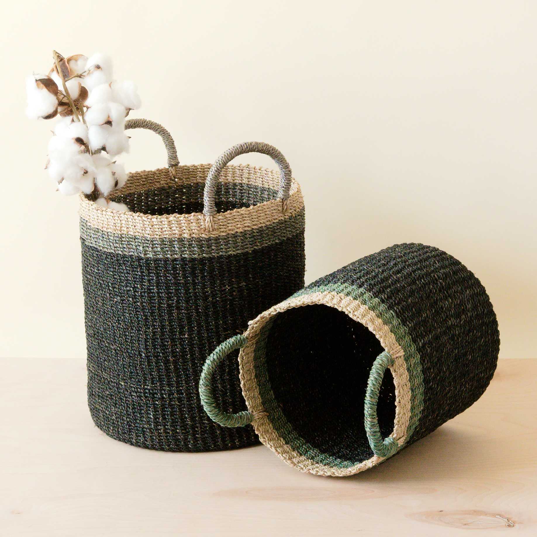 Abaca Cylinder Basket with Handles, Set of 2 - Image 6