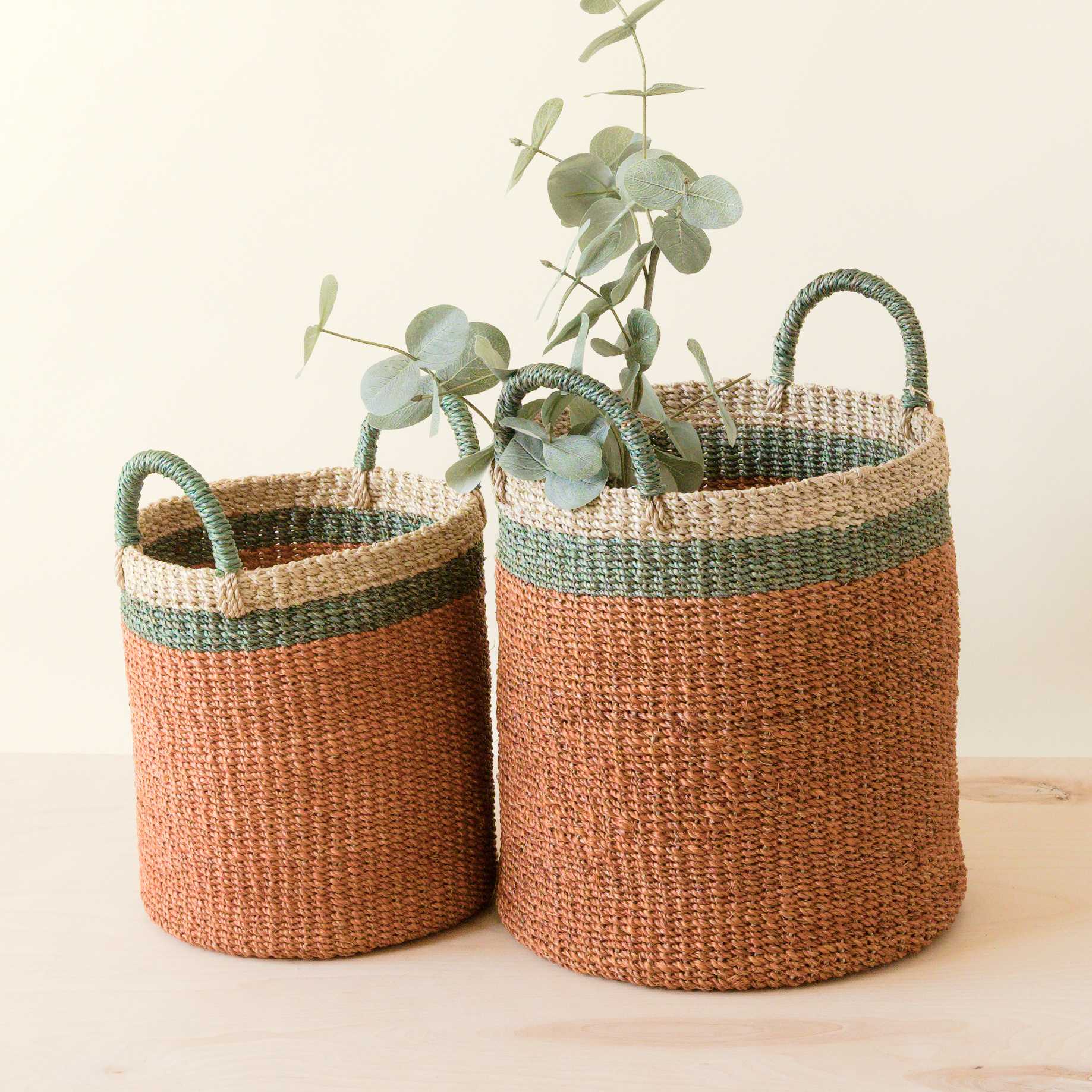 Abaca Cylinder Basket with Handles, Set of 2 - Image 5