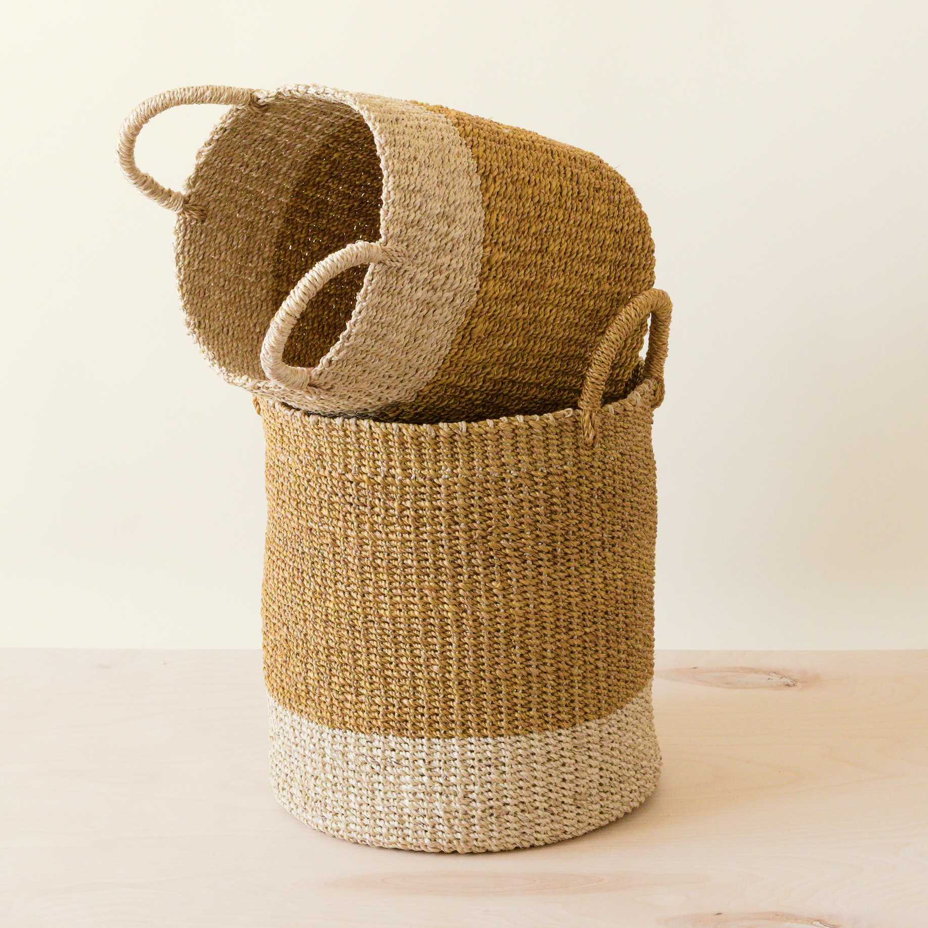 Abaca Cylinder Basket with Handles, Set of 2 - Image 2