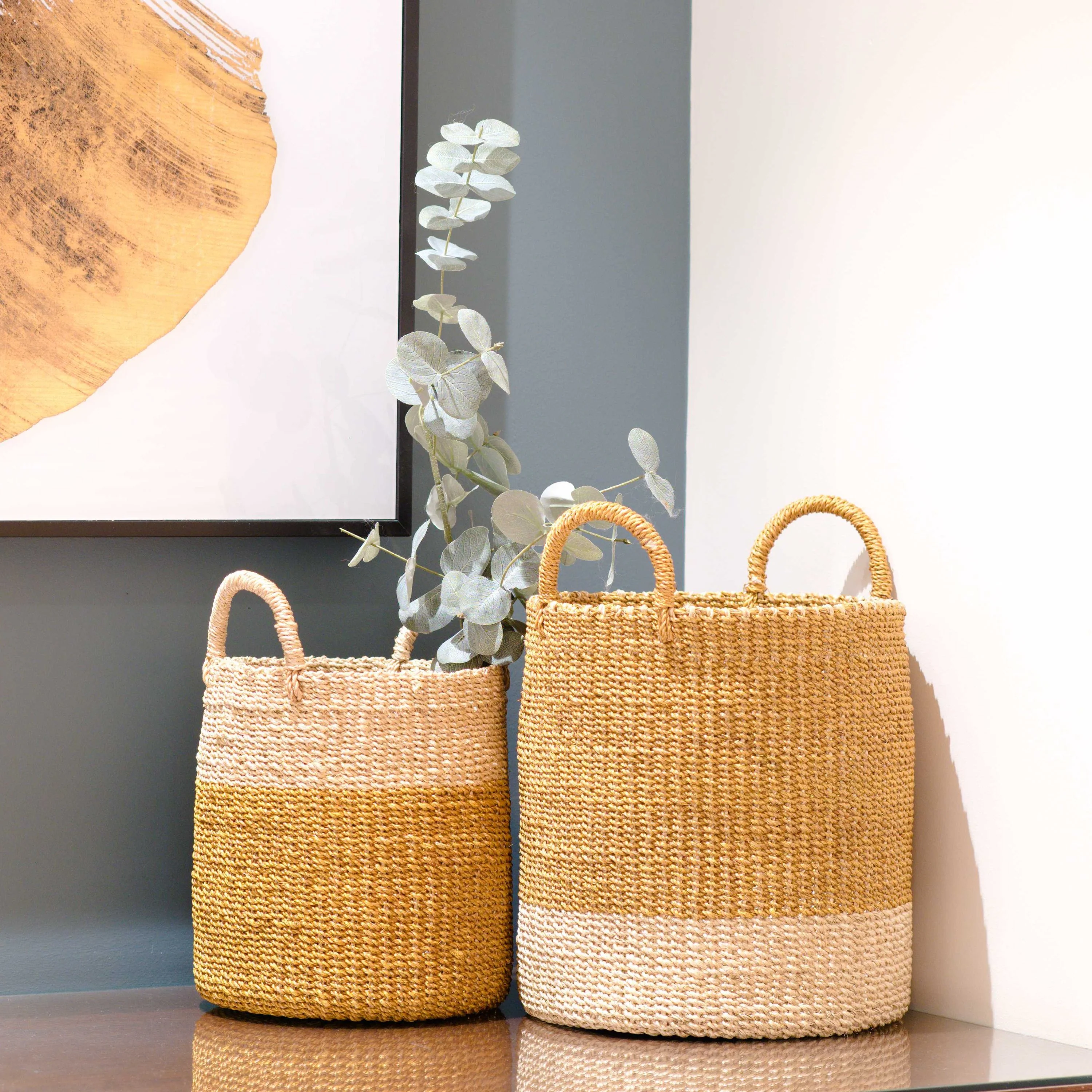 Abaca Cylinder Basket with Handles, Set of 2 - Image 3
