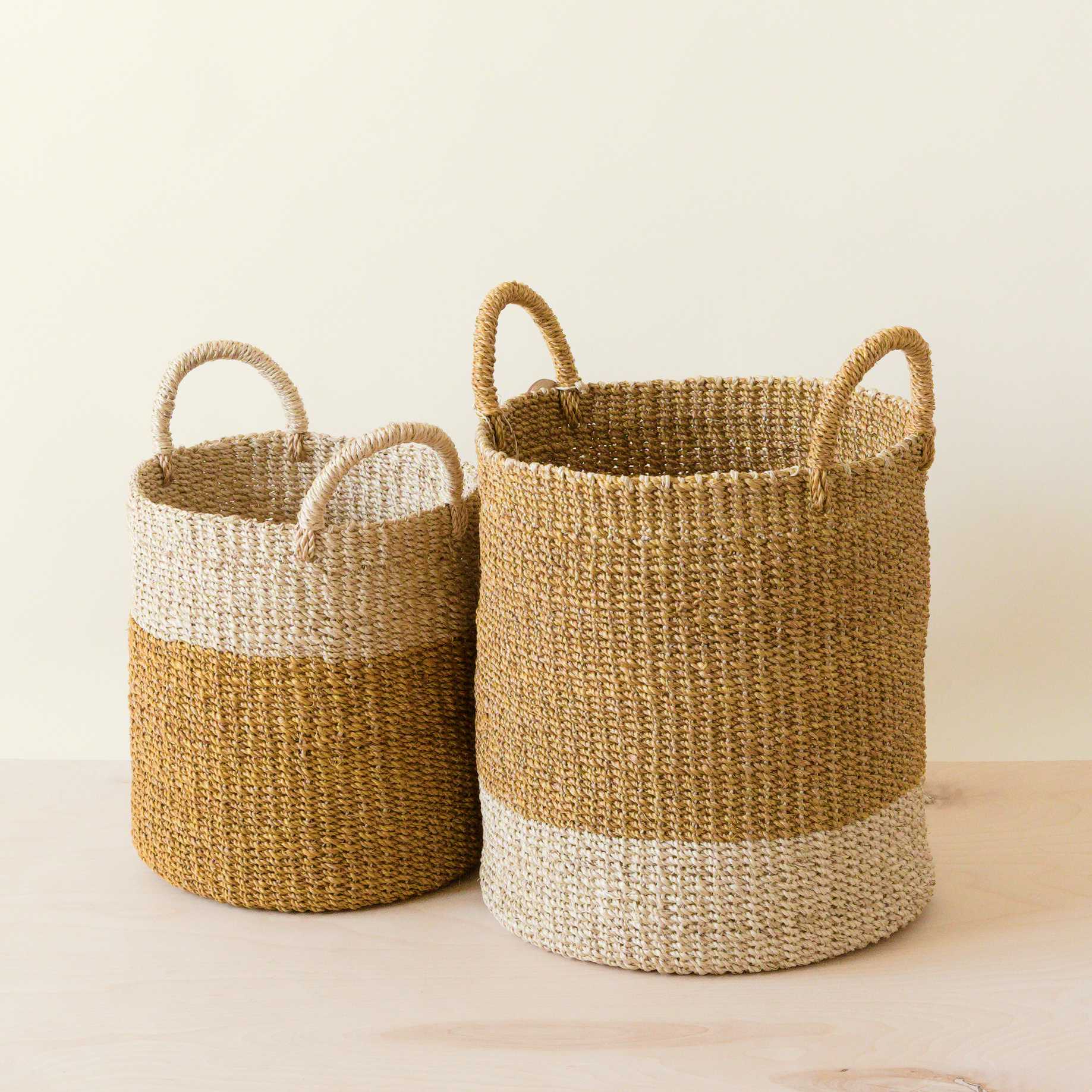 Abaca Cylinder Basket with Handles, Set of 2 - Image 4