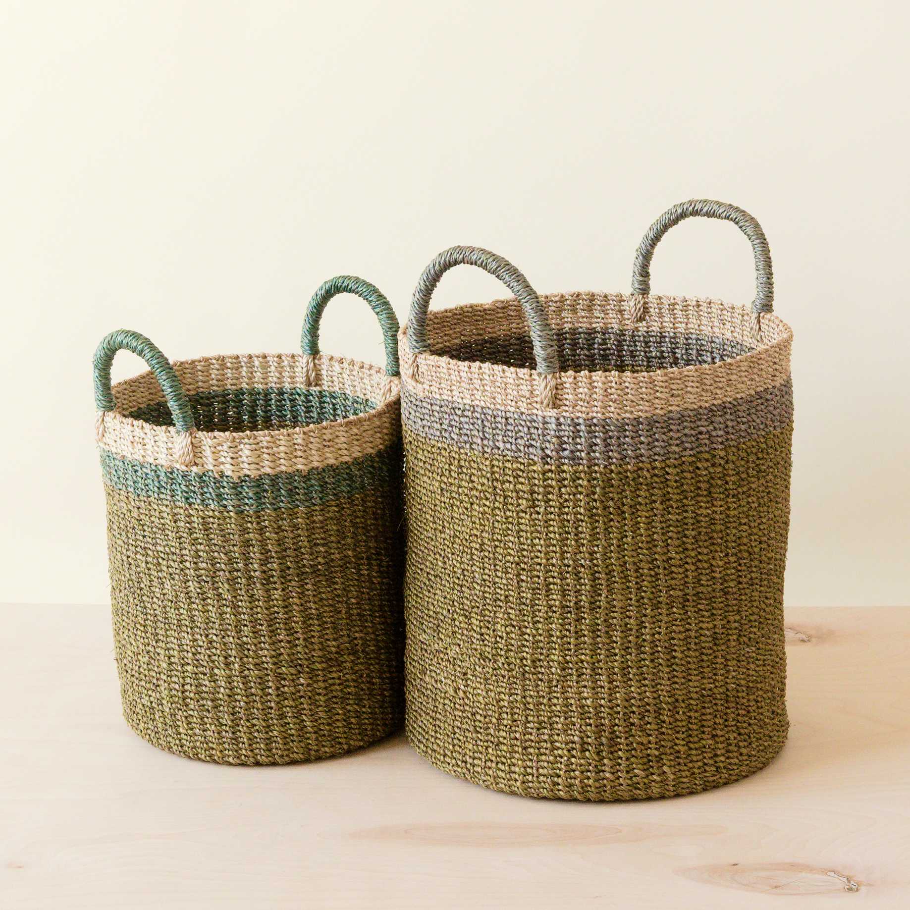 Abaca Cylinder Basket with Handles, Set of 2 - Image 4