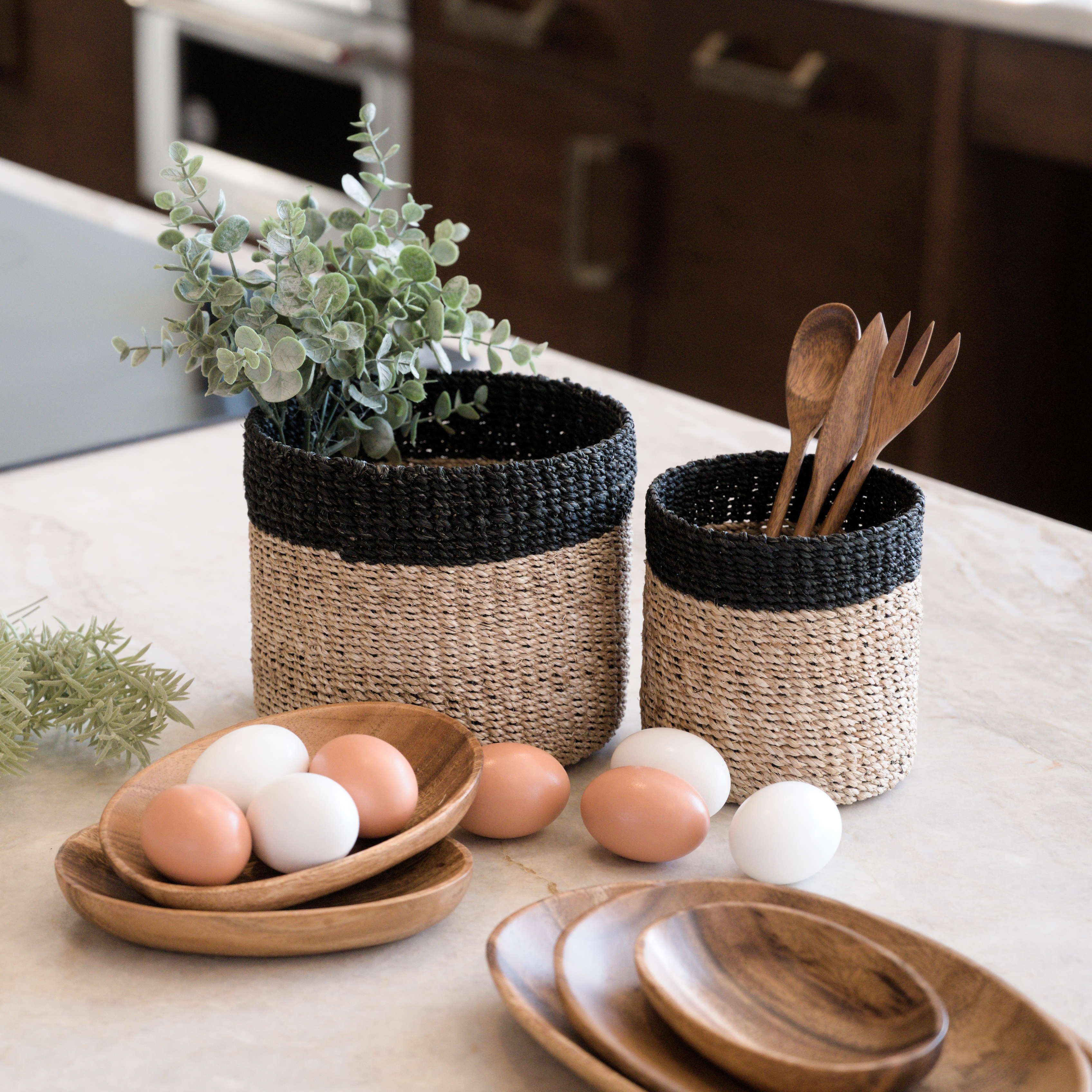Abaca Cylinder Tabletop Basket, nested set of 2 - Image 5