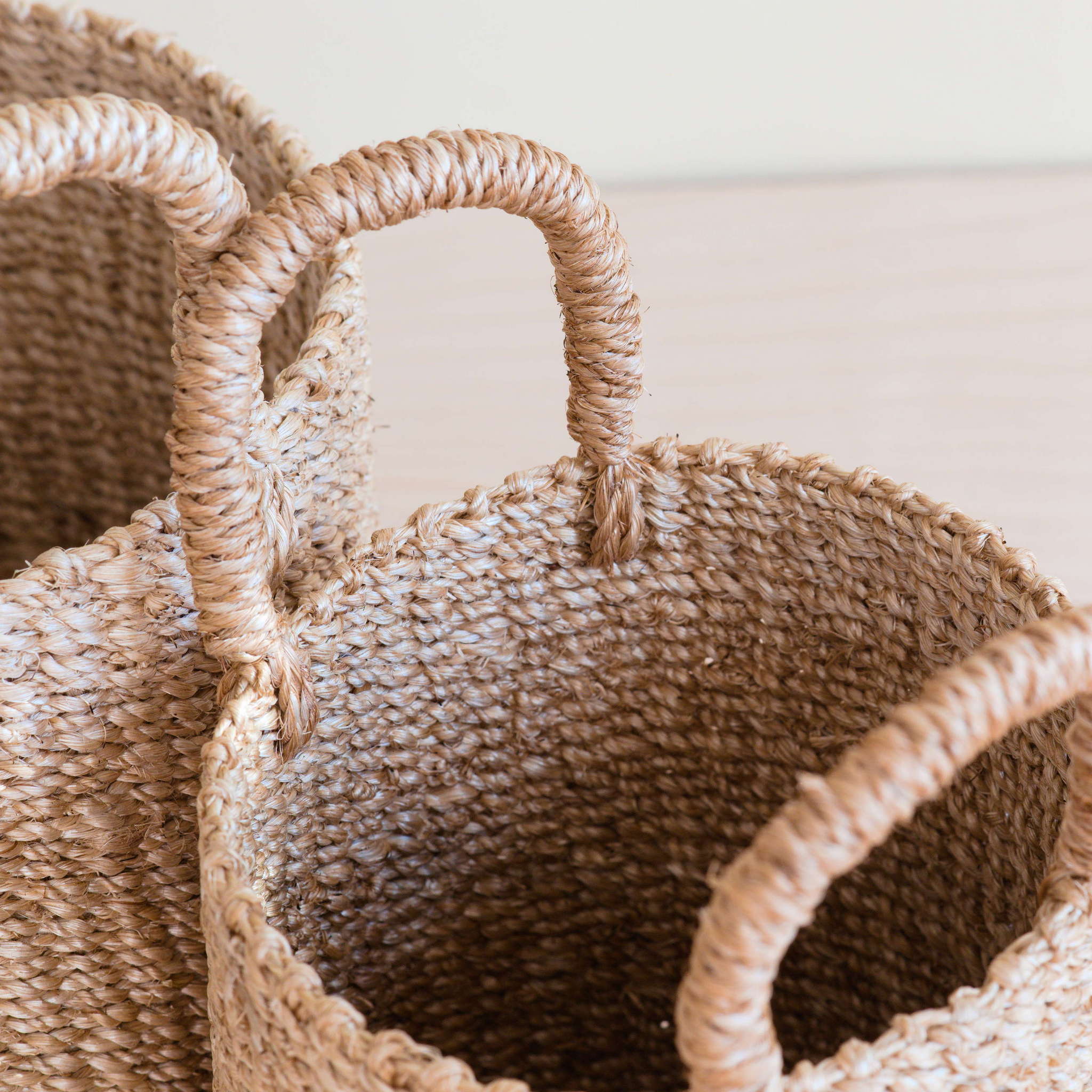 Abaca Cylinder Tabletop Basket with Handles, Set of 2 - Image 6