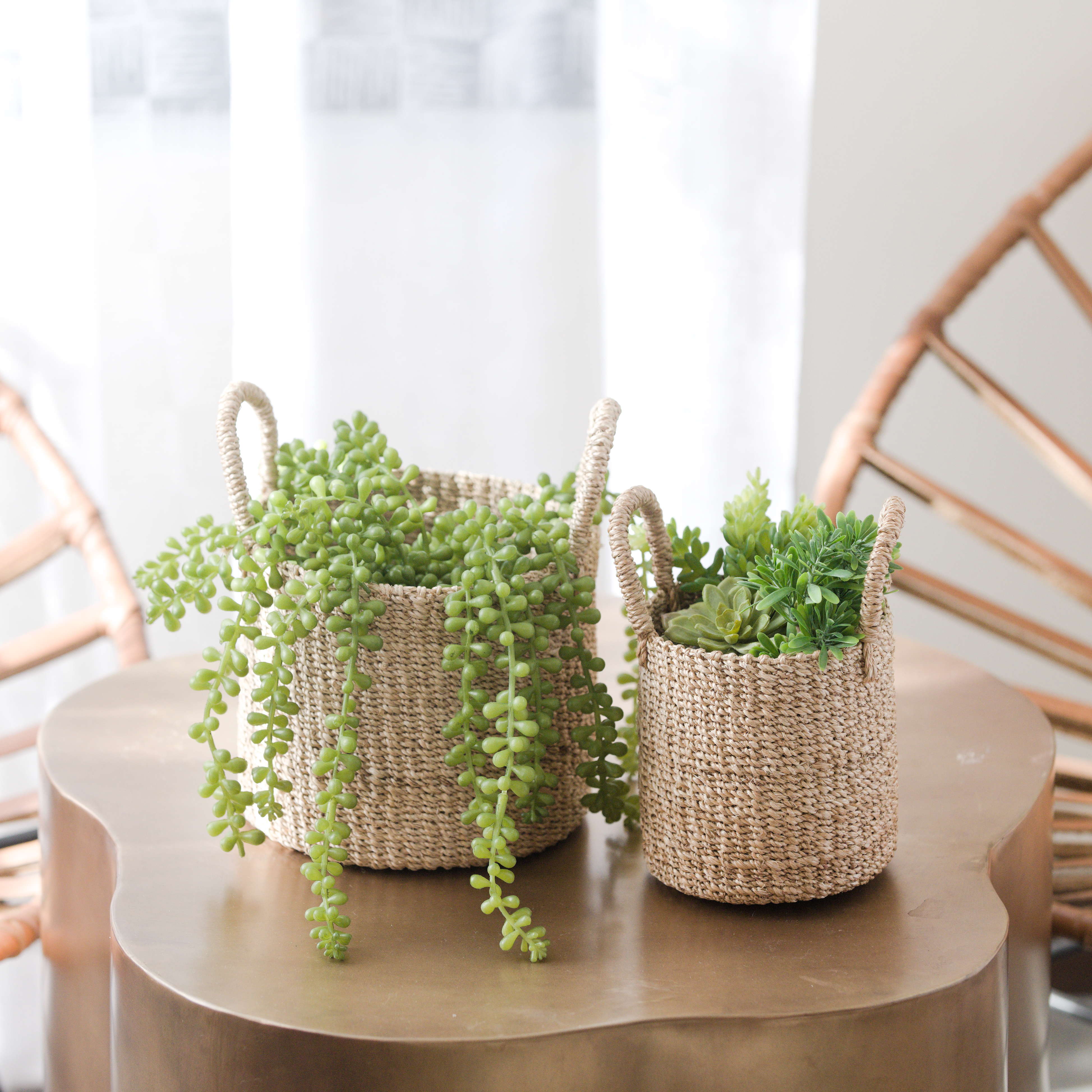 Abaca Cylinder Tabletop Basket with Handles, Set of 2 - Image 8