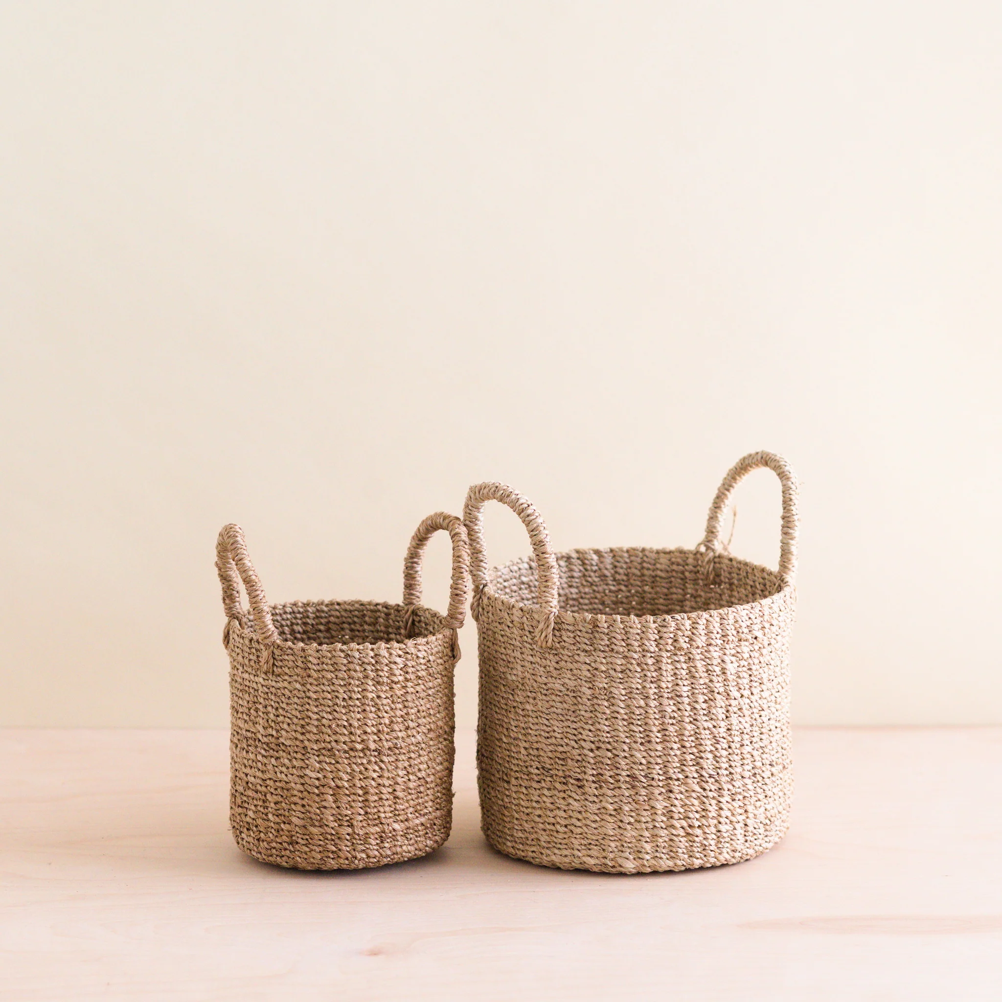 Abaca Cylinder Tabletop Basket with Handles, Set of 2 - Image 9