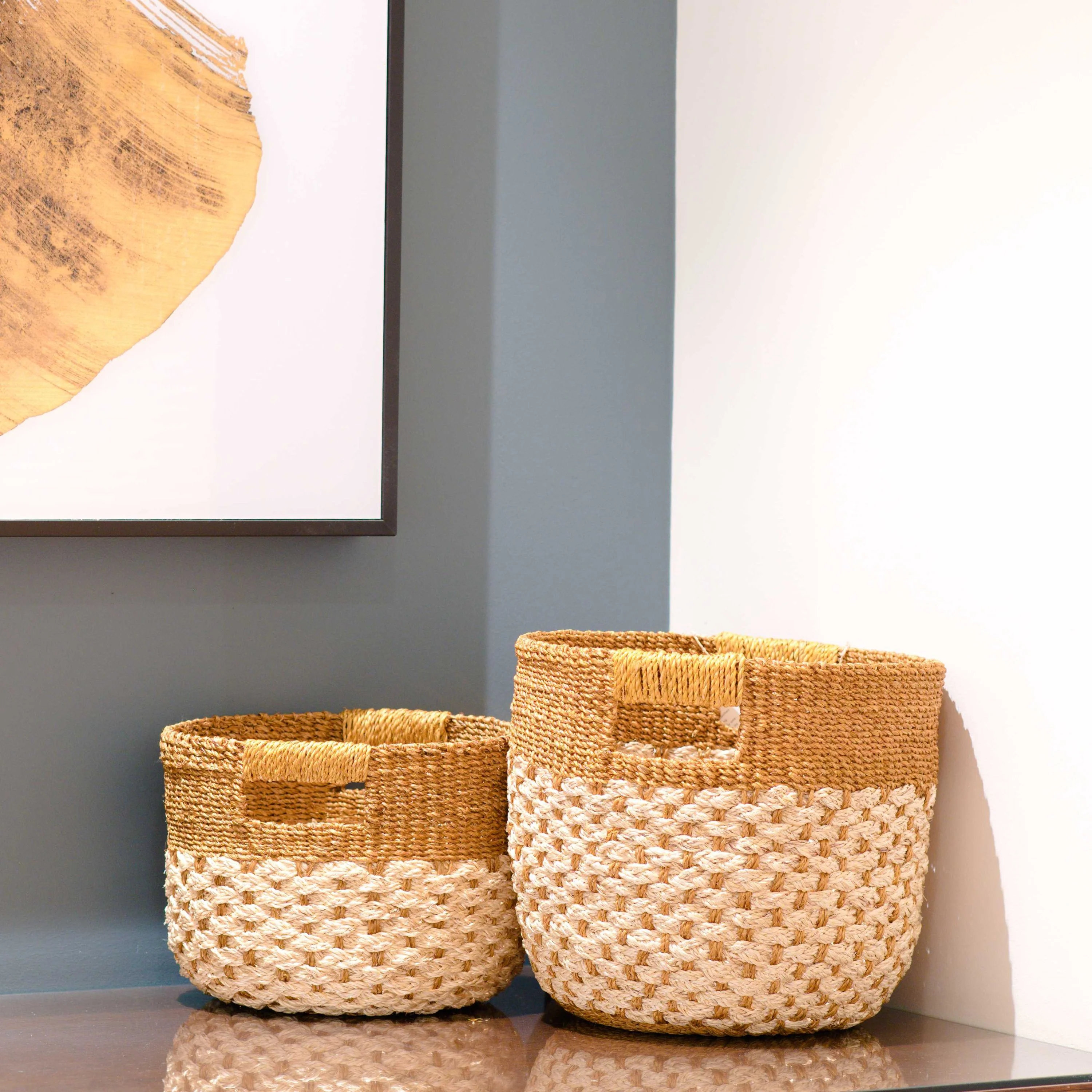 Abaca Round Bottom Basket, nested set of 2 - Image 4