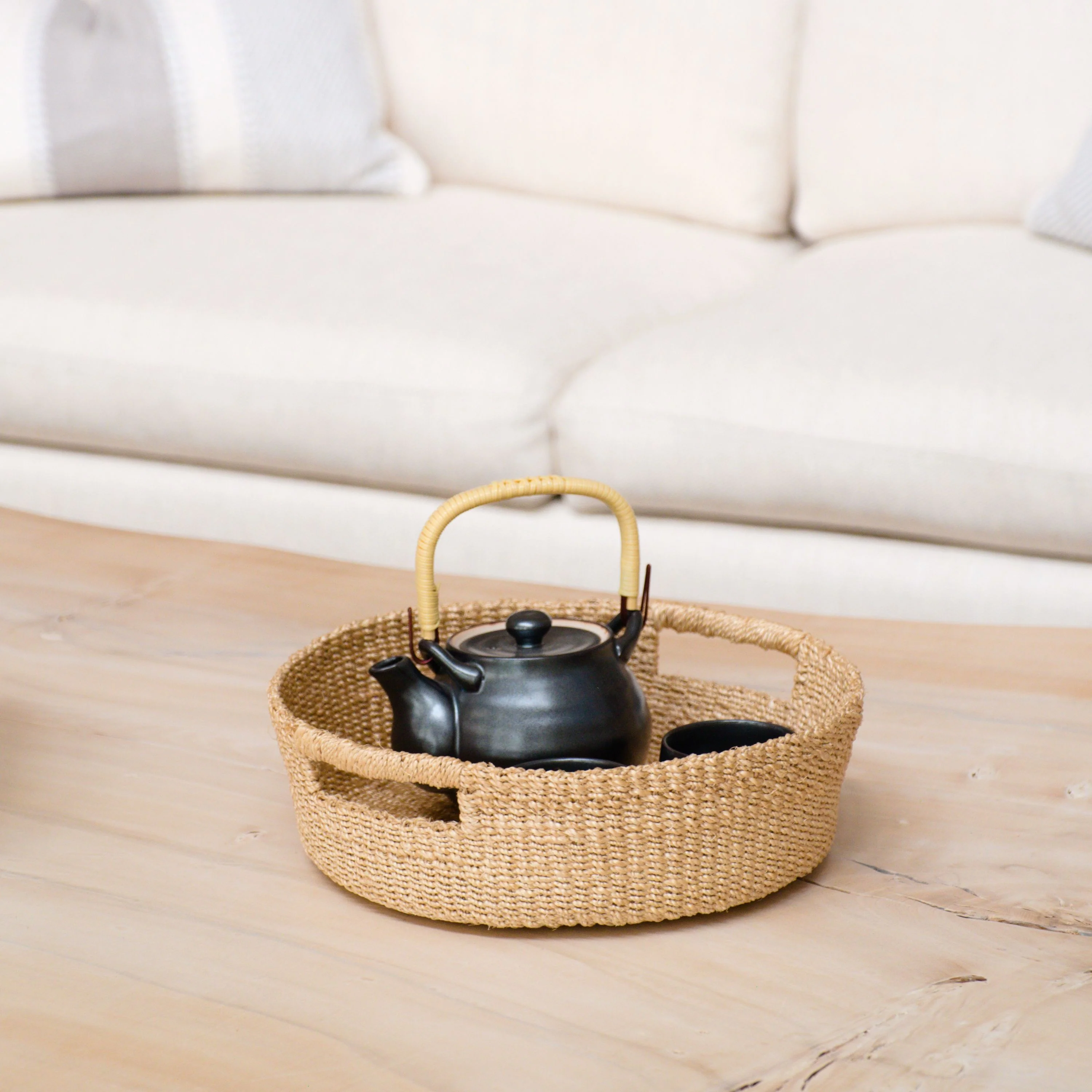 Abaca Round Tray with Cutout Handles - Image 3