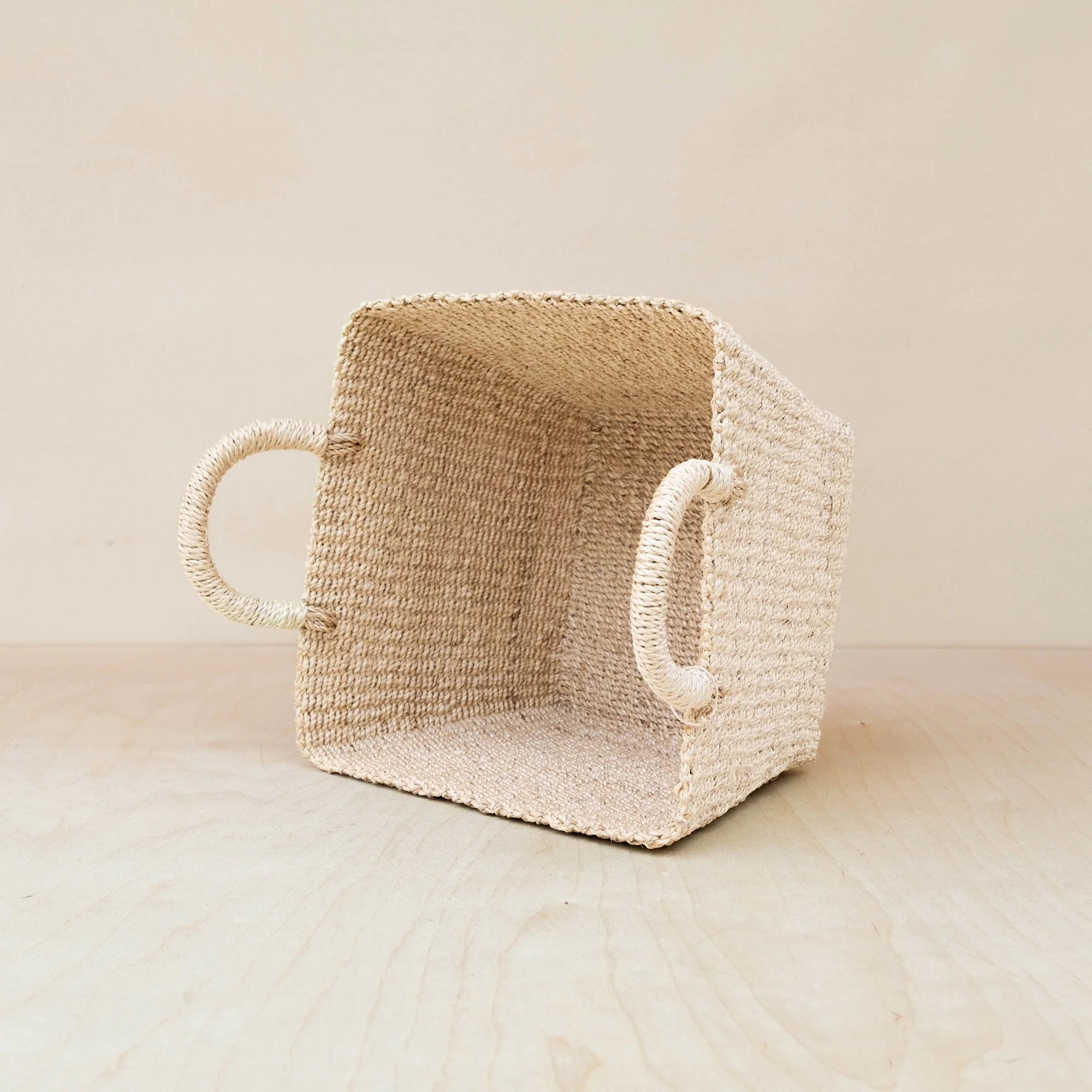 Abaca Tapered Square Tabletop Basket with Handles - Image 2