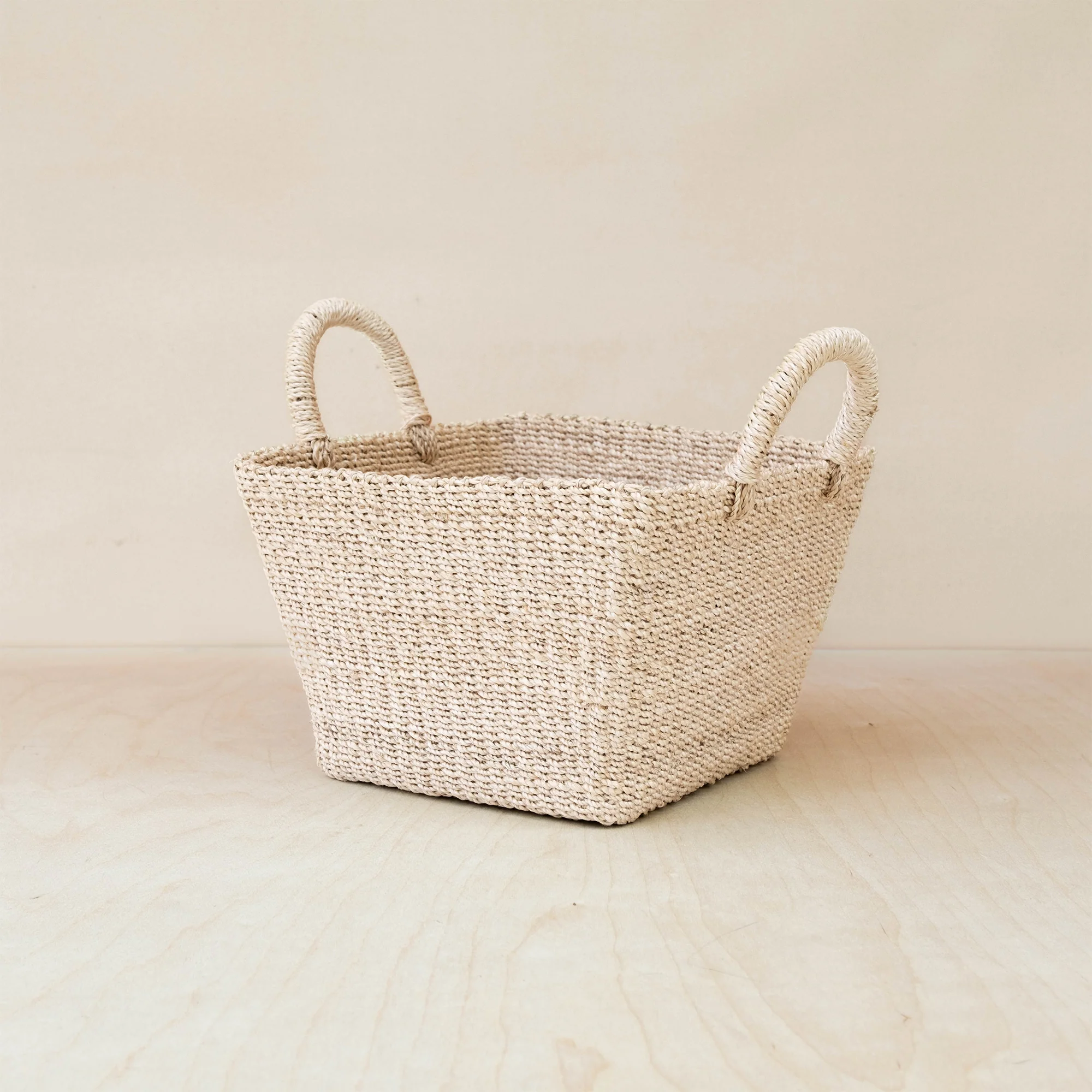 Abaca Tapered Square Tabletop Basket with Handles - Image 4