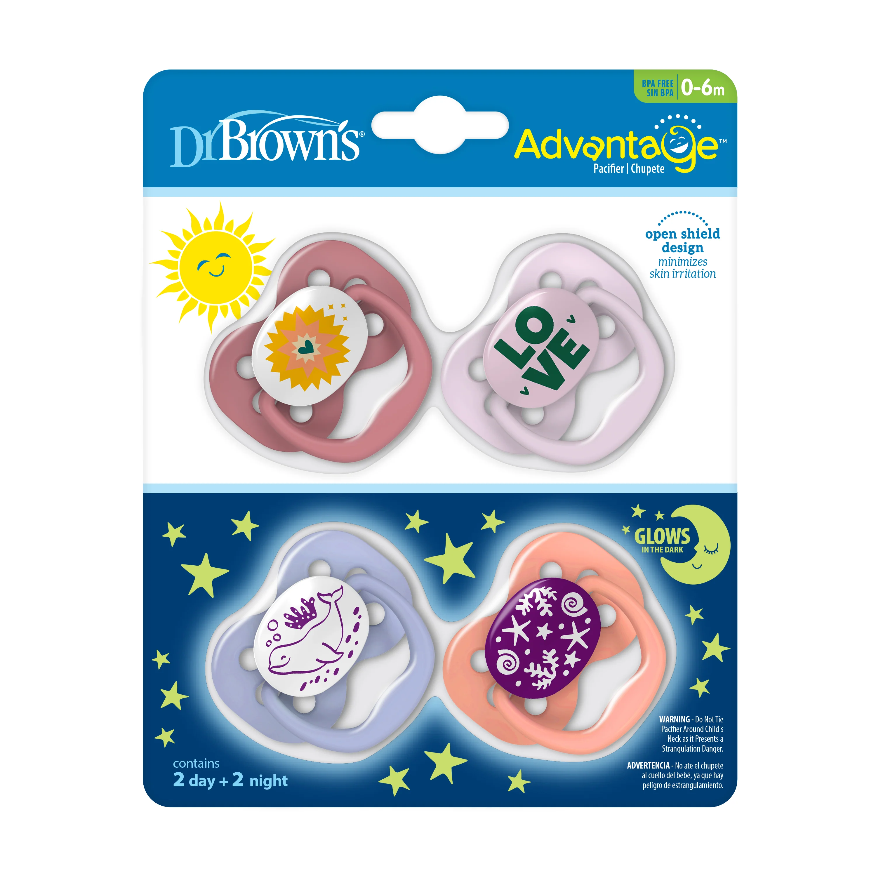 Advantage Glow-in-the-Dark Baby Pacifier, Stage 1, Fully Symmetrical Soother with Soft Silicone Bulb - Image 2