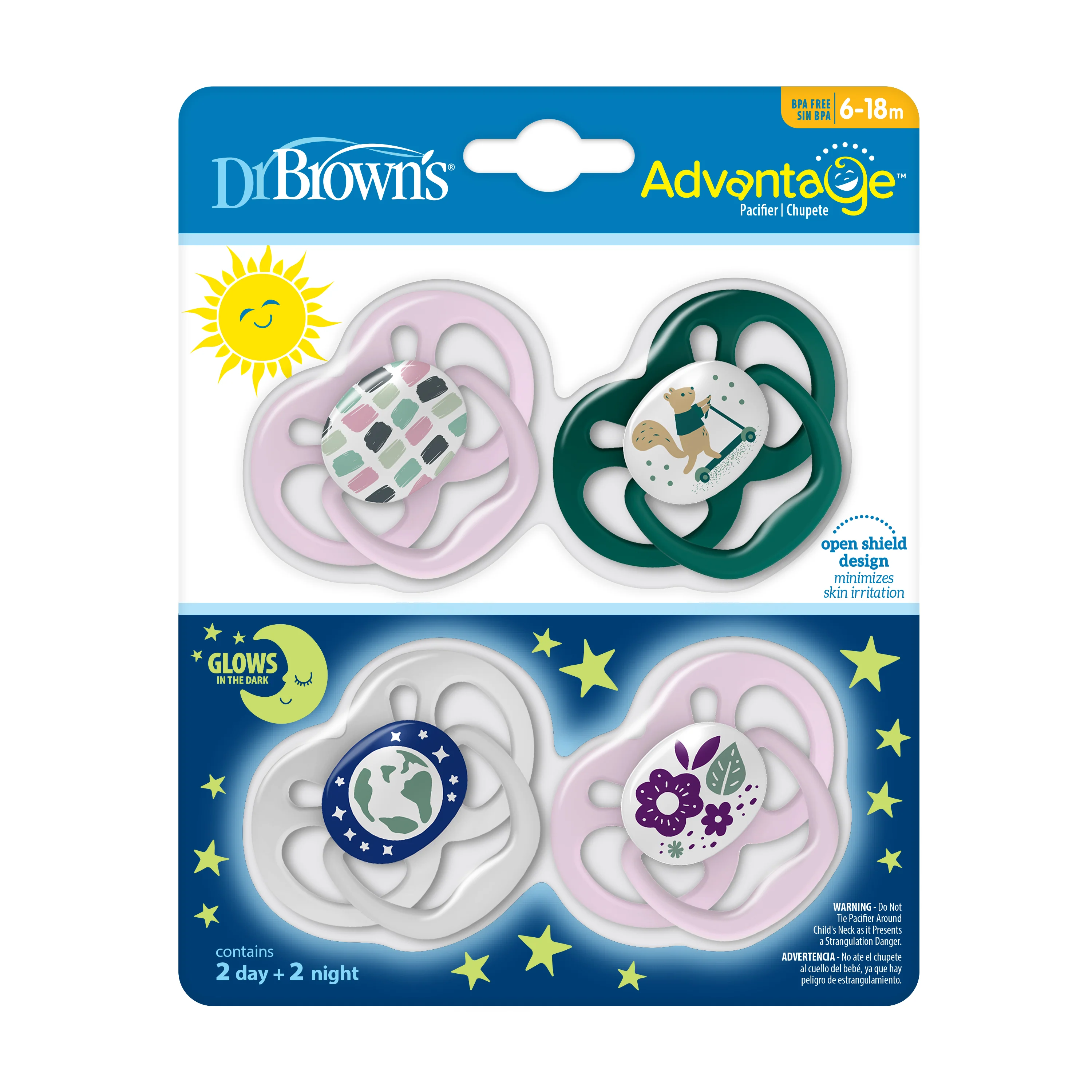 Advantage Glow-in-the-Dark Baby Pacifier, Stage 2, Fully Symmetrical Soother with Soft Silicone Bulb - Image 3