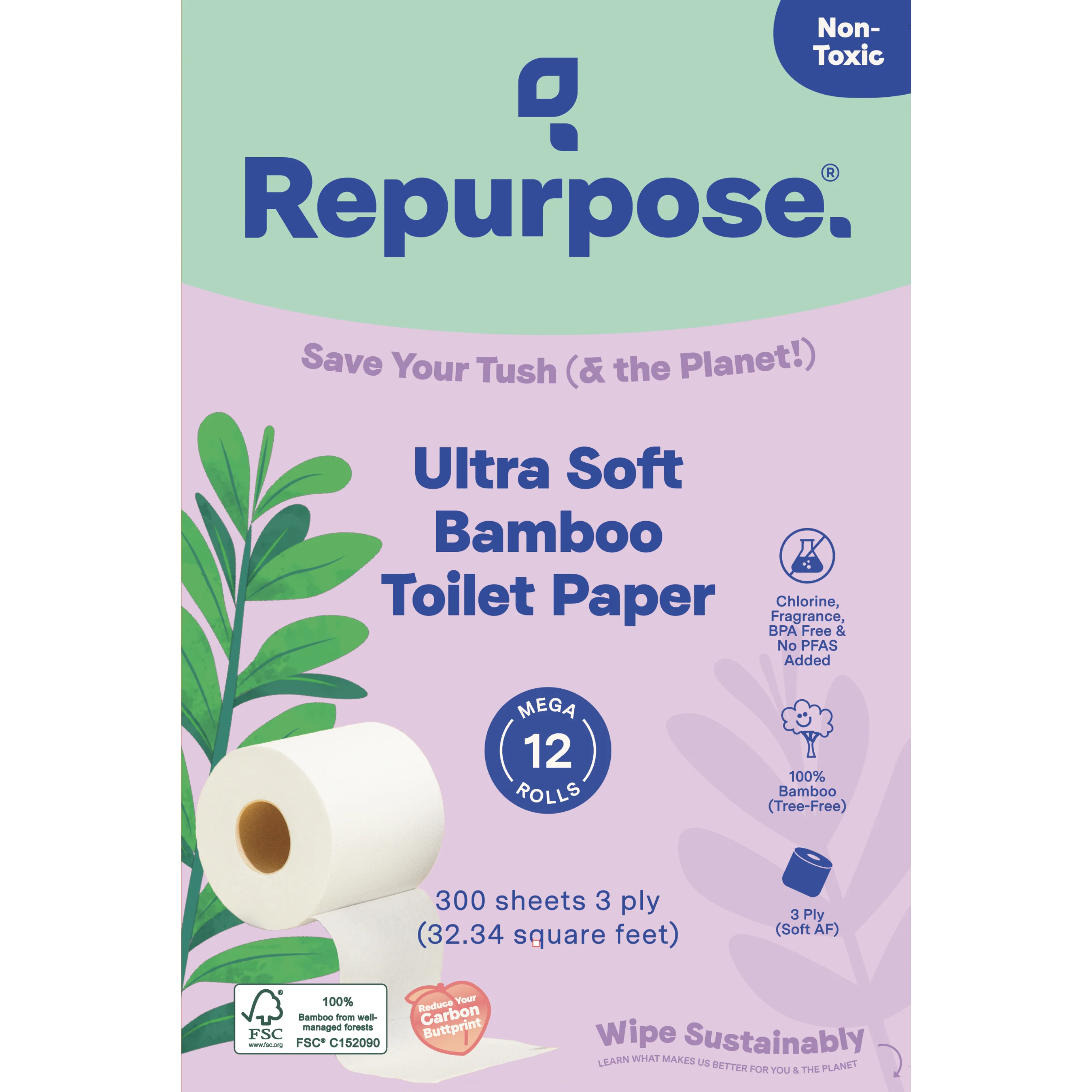 Ultra Soft 3-ply Bamboo Toilet Paper (300 sheets per roll) - Image 3