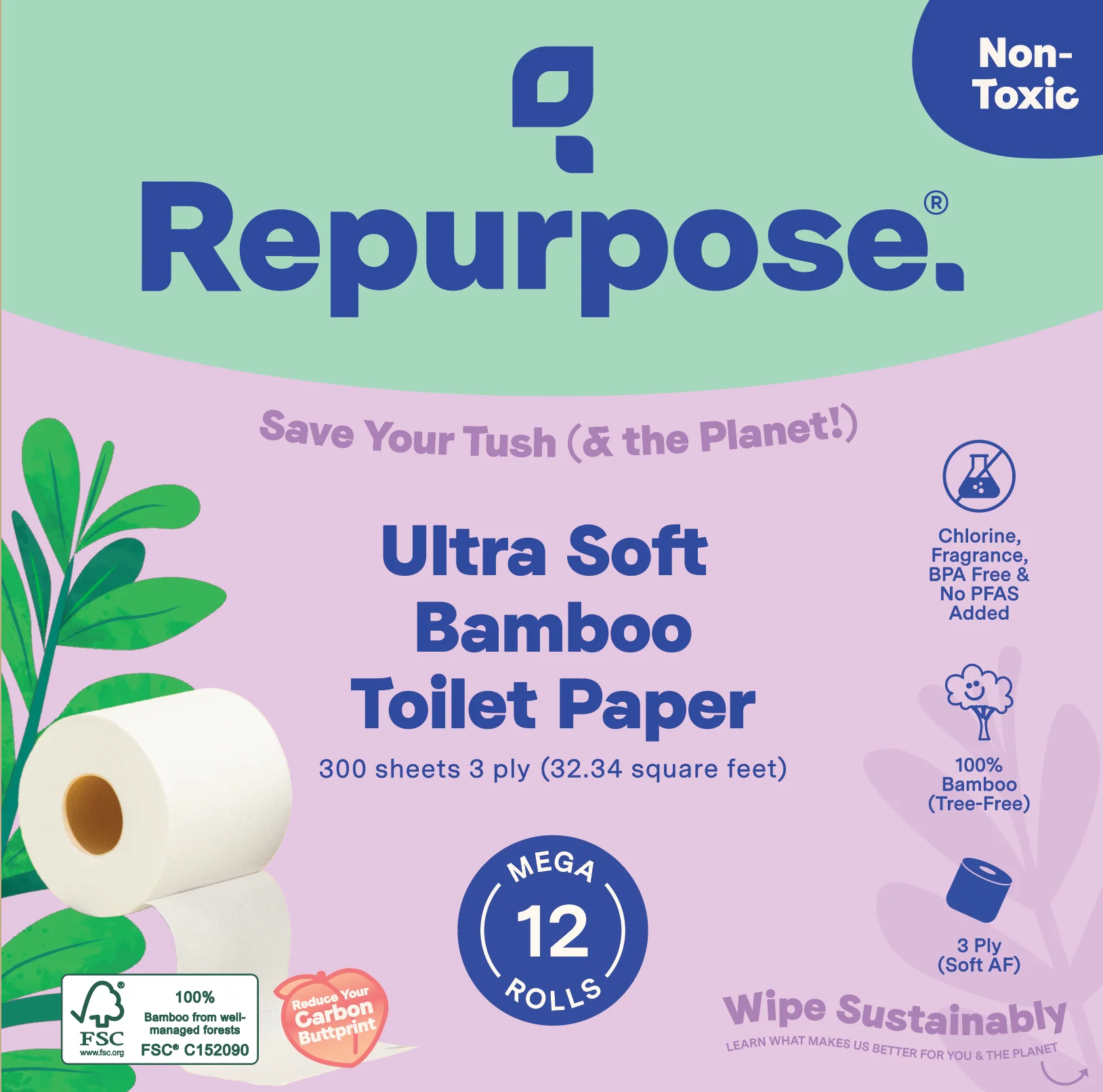 Ultra Soft 3-ply Bamboo Toilet Paper (300 sheets per roll) - Image 5