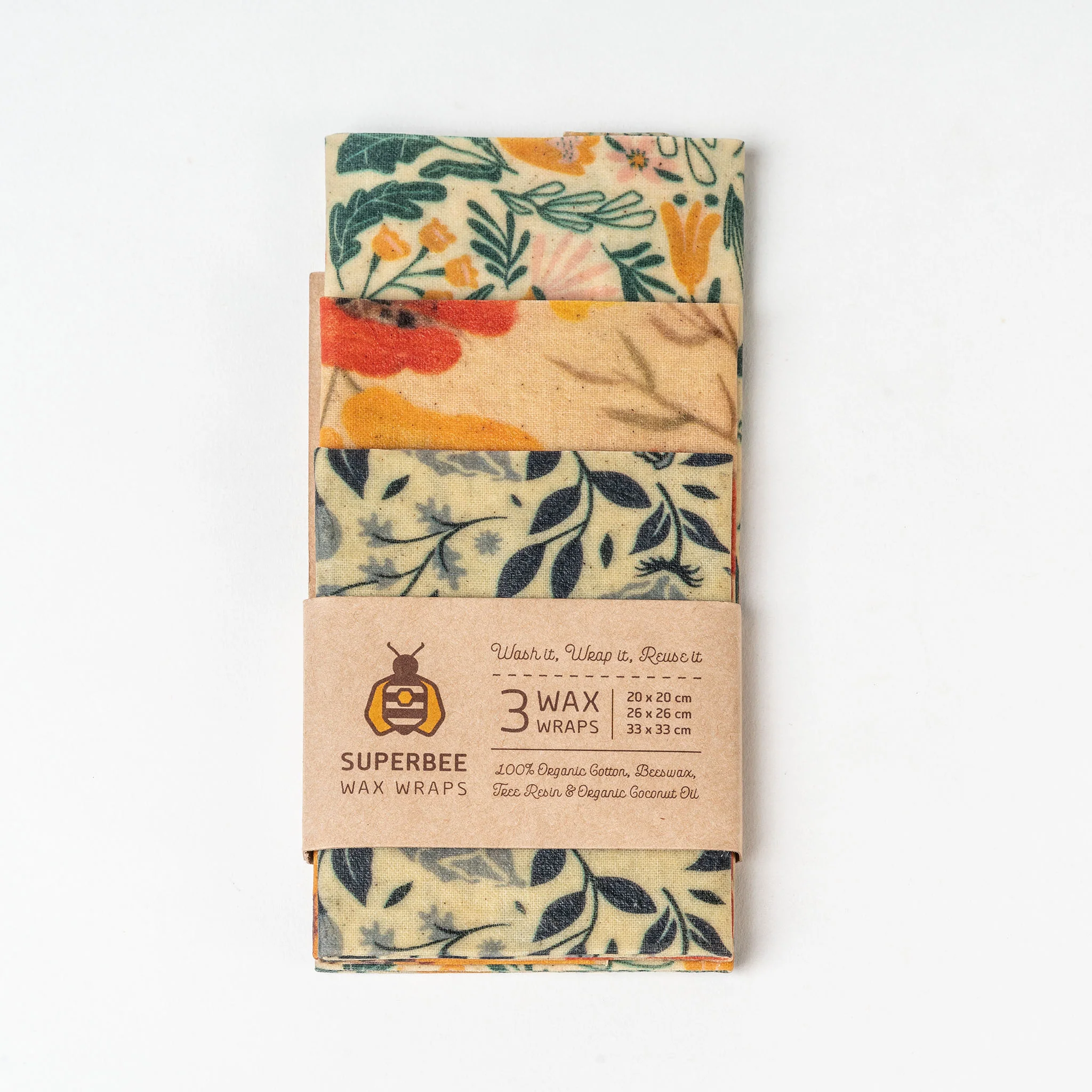 Essentials Beeswax Wraps – 3-Pack Reusable Food Wraps, Floral Prints - Image 2