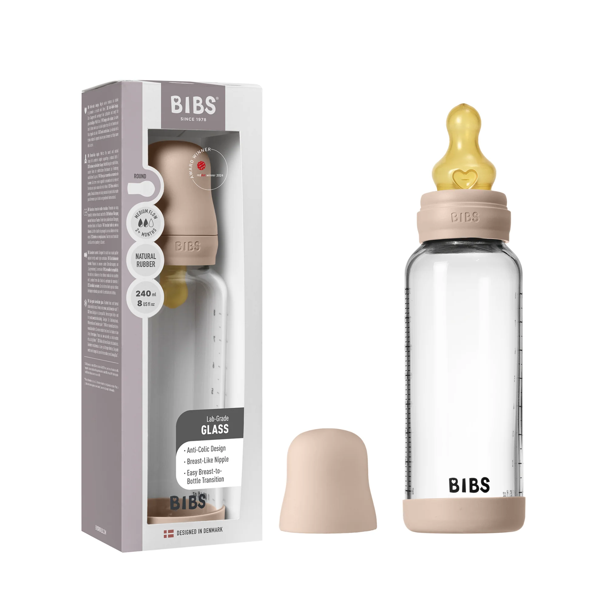Glass Baby Bottle with Natural Rubber Nipple Set - Medium Flow 2+ Months - Image 21
