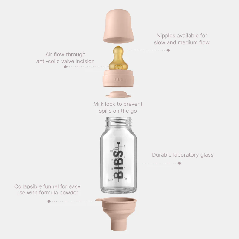 Glass Baby Bottle with Natural Rubber Nipple Set - Medium Flow 2+ Months - Image 4