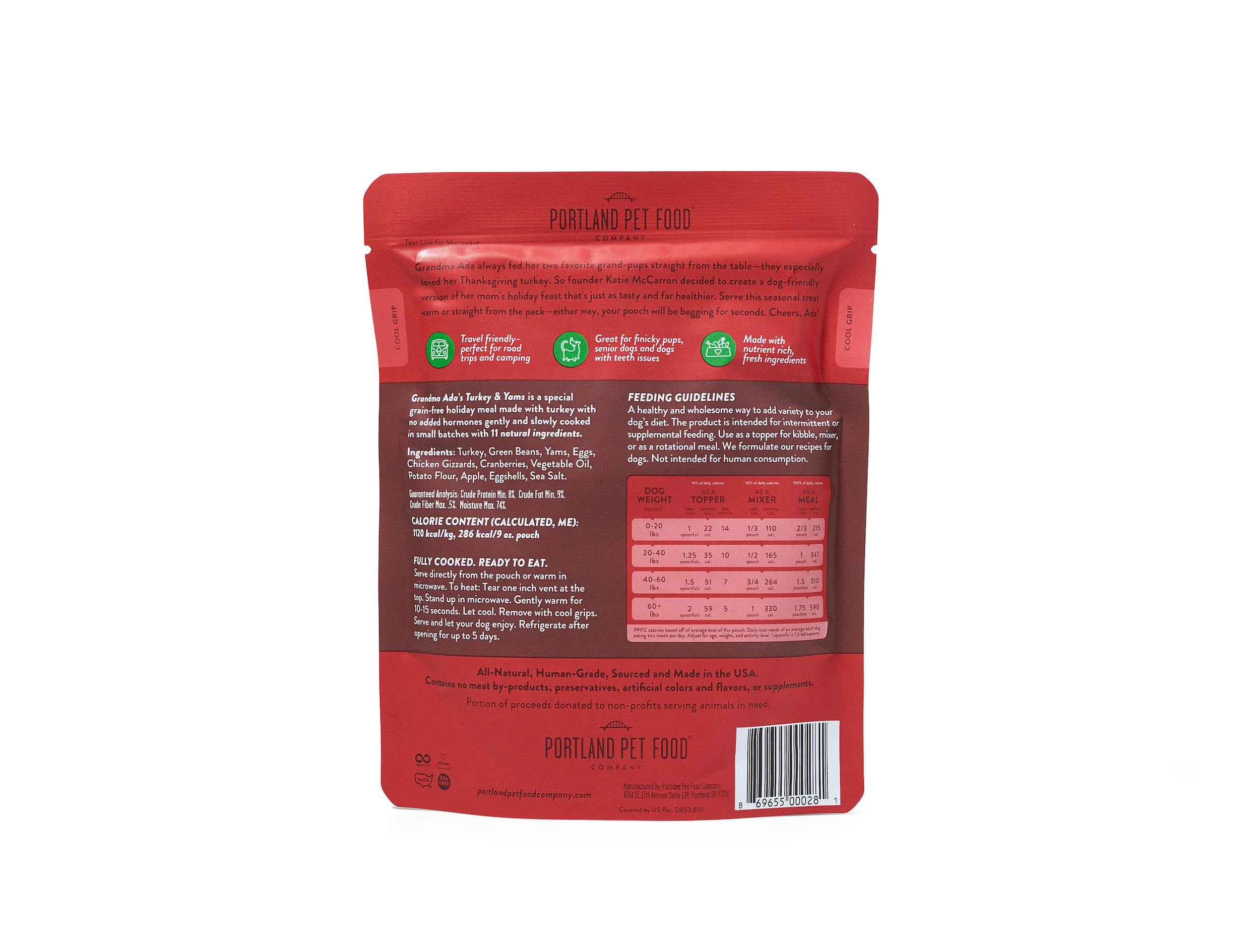 Grandma Ada's Turkey & Yams Human-Grade Dog Meal, Mixer or Meal Topper, 9 oz Pouch - Single - Image 3