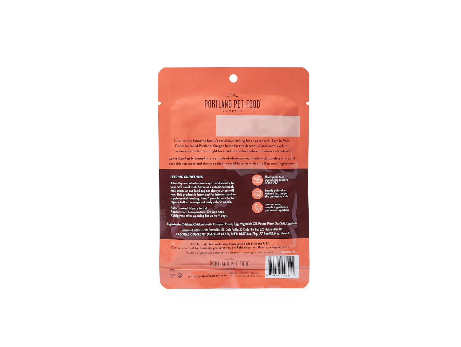 Luke's Chicken N' Pumpkin Human-Grade Cat Meal, Mixer or Meal Topper, 2.6 oz Pouch - Single - Image 5