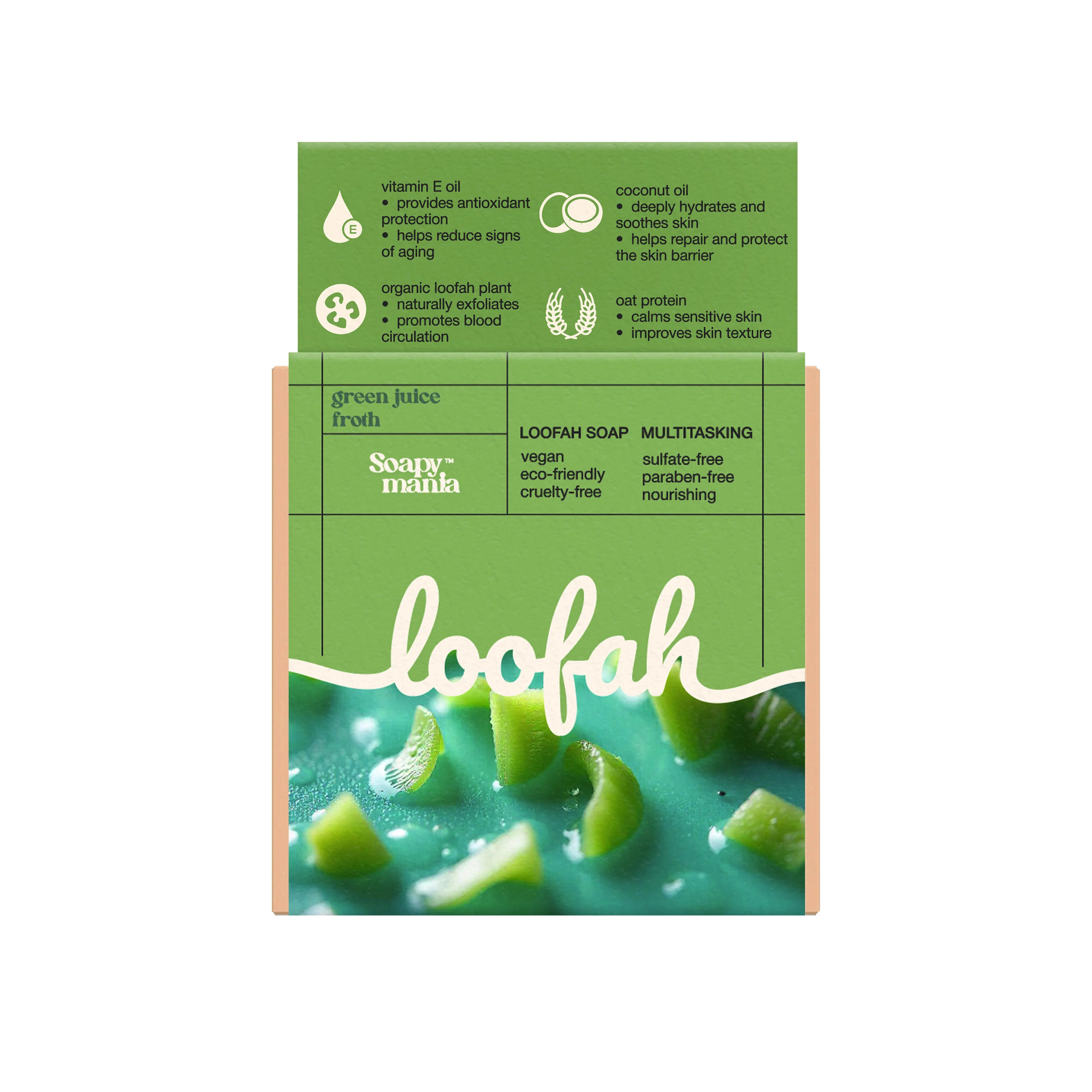 Green Juice Froth Exfoliating Loofah Bar Soap - Image 4