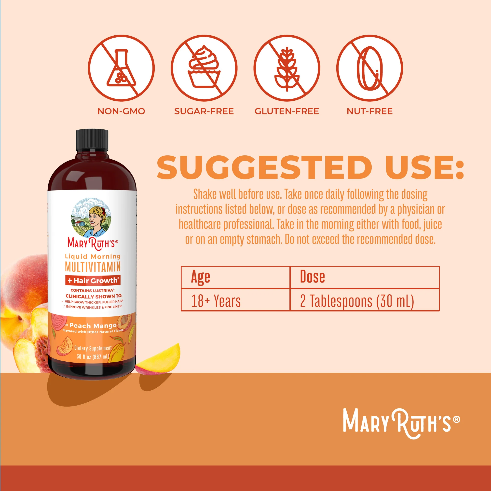 Liquid Morning Multivitamin + Hair Growth, 30 fl oz - Image 4