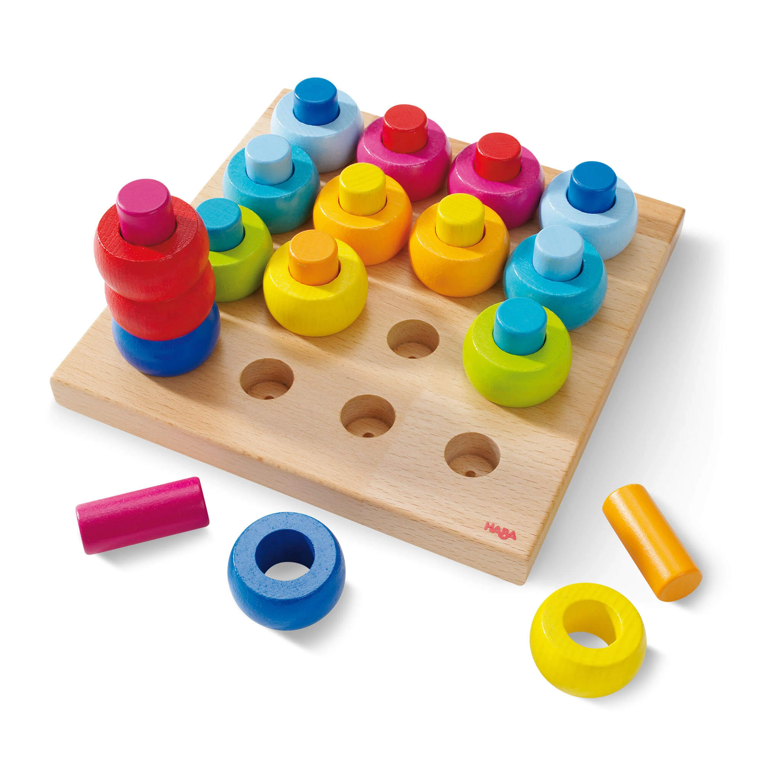 Rainbow Whirls Wooden Sorting and Stacking Game - Image 3