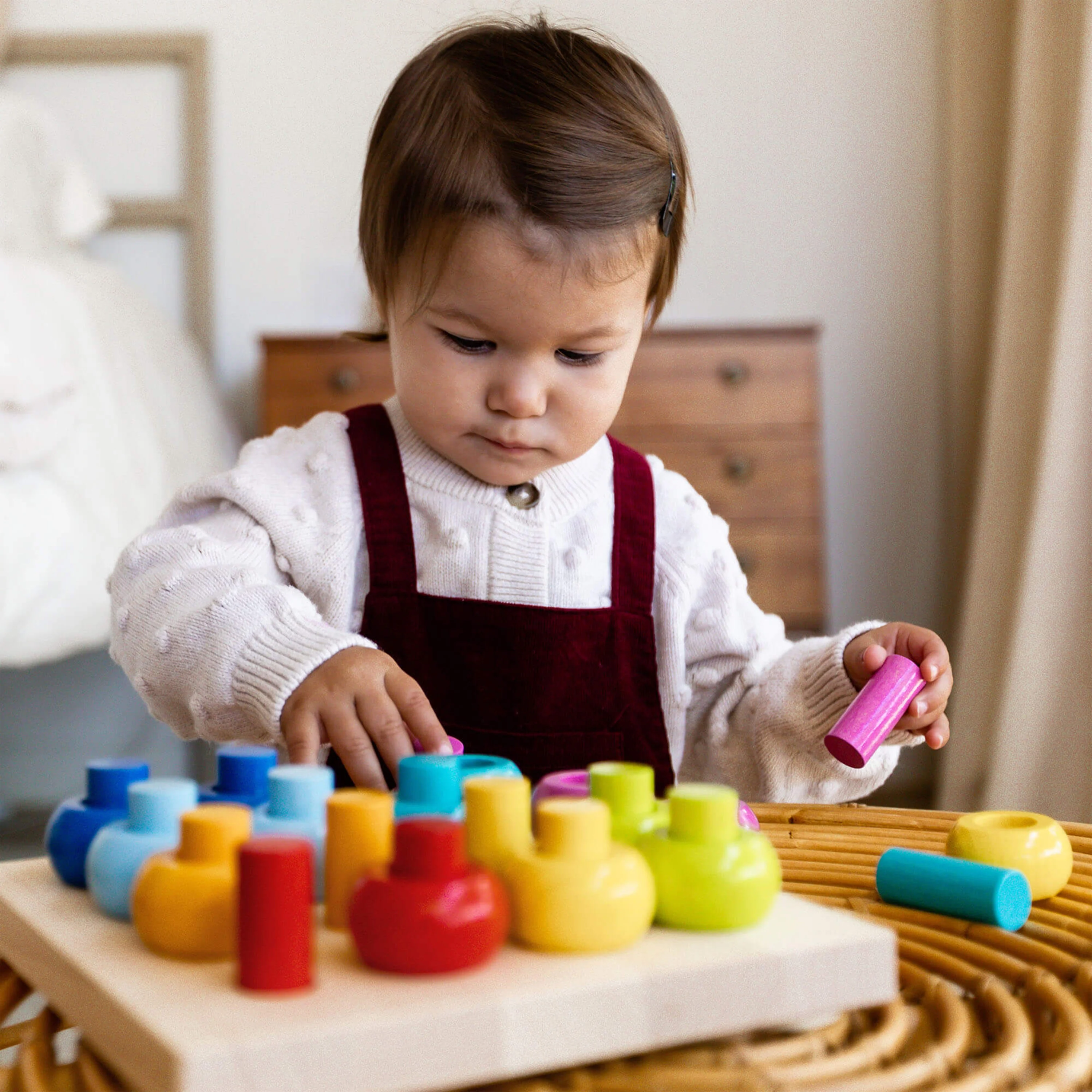 Rainbow Whirls Wooden Sorting and Stacking Game - Image 4