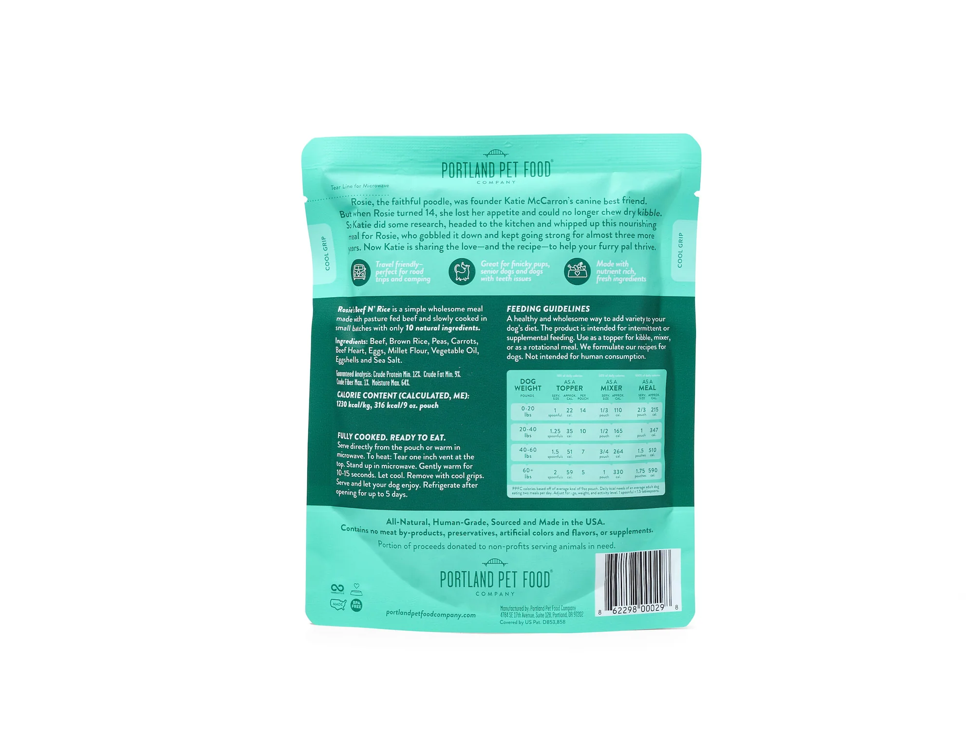 Rosie's Beef N' Rice Human-Grade Dog Meal, Mixer or Meal Topper, 9 oz Pouch - Single - Image 3